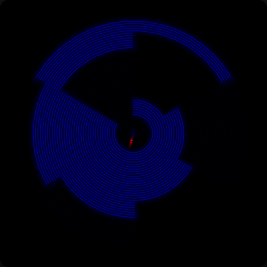 Super Ventilagon during play, with circular obstacles approaching the player